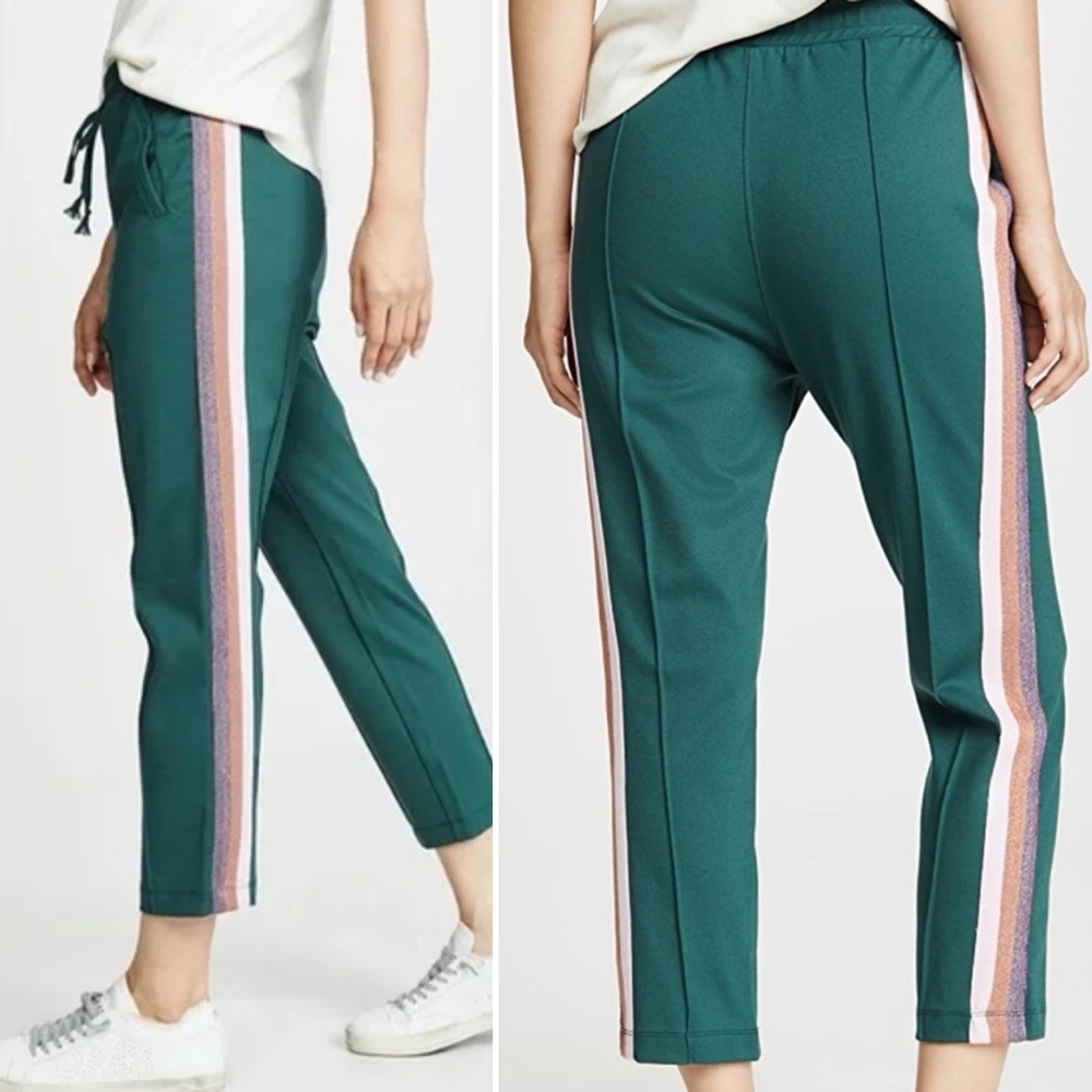 Spiritual Gangster Green Track Pants with Pink Stripe